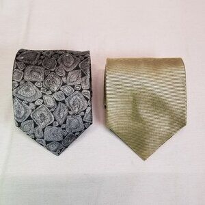 Stefano Conti Men's Ties 100% Silk Set of 2 Brand New Silver Gold Metallic